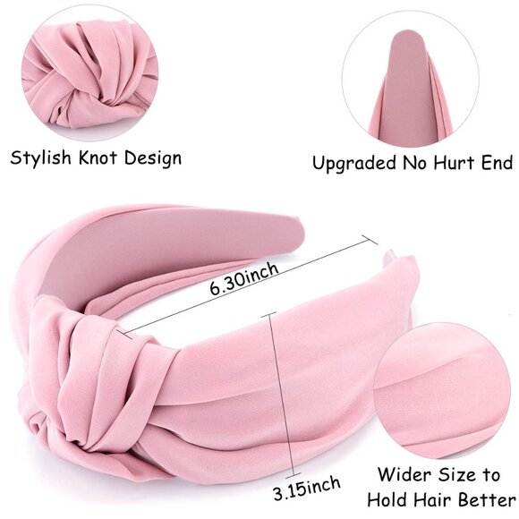 Women's Satin Silk Head Band Wide Non-Slip Fashion Hair Accessories Pink - Picture 5 of 7